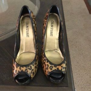 Leather leopard print heels